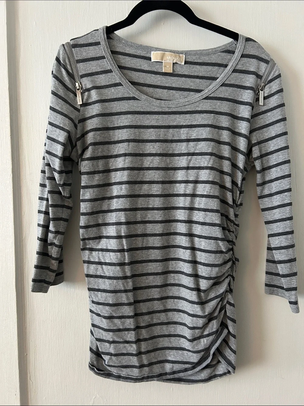 Michael Kohrs Gray & Black Striped Scoop Neck Top